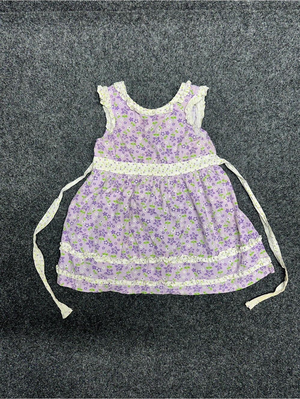 Vintage Okie Dokie Dress 24 Months Purple Floral Ruffle Rainbow Tag 90s Y2K